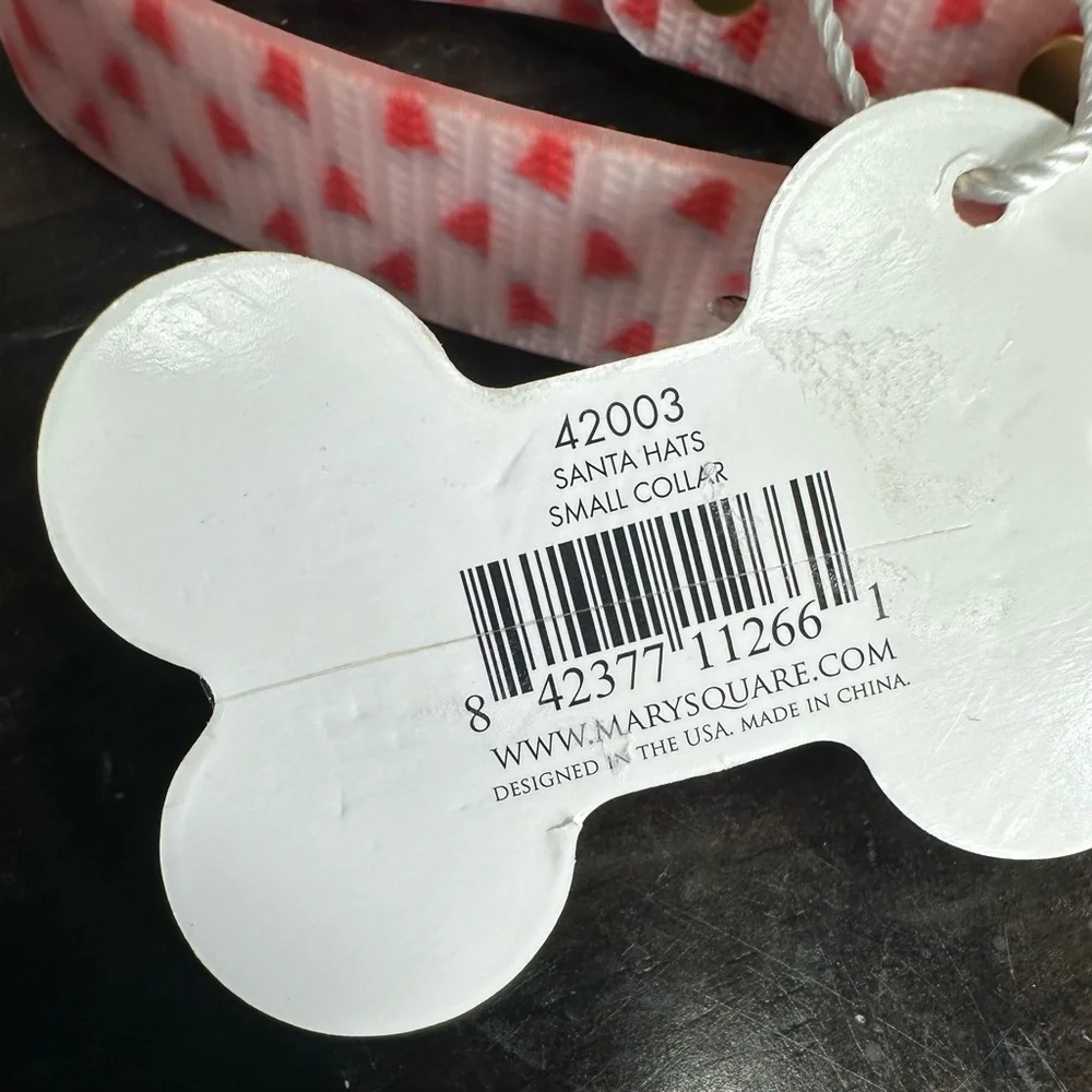 NWT Mary Square Festive Red Santa Hats Silicone Christmas Dog Collar, Small